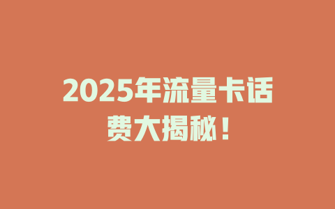 2025年流量卡话费大揭秘！