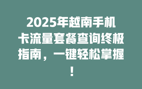 2025年越南手机卡流量套餐查询终极指南，一键轻松掌握！