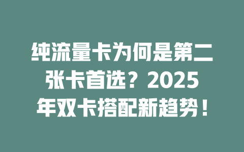 纯流量卡为何是第二张卡首选？2025年双卡搭配新趋势！