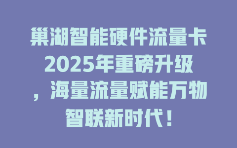 巢湖智能硬件流量卡2025年重磅升级，海量流量赋能万物智联新时代！