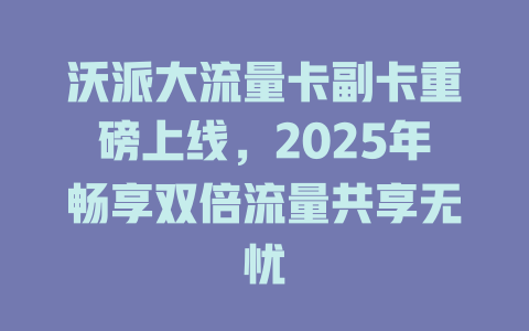 沃派大流量卡副卡重磅上线，2025年畅享双倍流量共享无忧