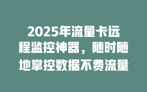 2025年流量卡远程监控神器，随时随地掌控数据不费流量