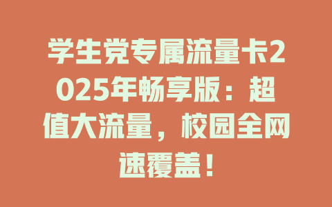 学生党专属流量卡2025年畅享版：超值大流量，校园全网速覆盖！