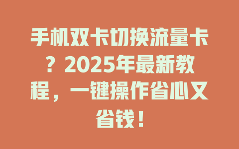 手机双卡切换流量卡？2025年最新教程，一键操作省心又省钱！