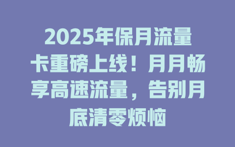 2025年保月流量卡重磅上线！月月畅享高速流量，告别月底清零烦恼