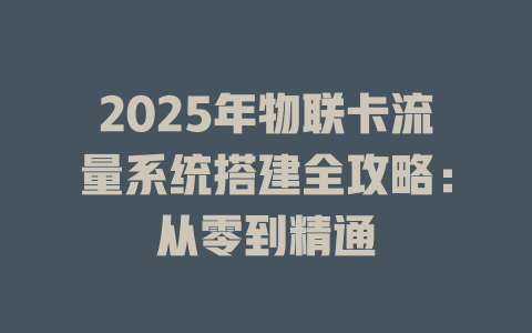 2025年物联卡流量系统搭建全攻略：从零到精通