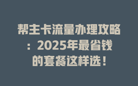 帮主卡流量办理攻略：2025年最省钱的套餐这样选！