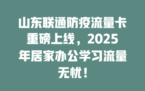 山东联通防疫流量卡重磅上线，2025年居家办公学习流量无忧！