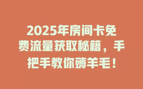 2025年房间卡免费流量获取秘籍，手把手教你薅羊毛！