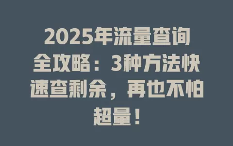 2025年流量查询全攻略：3种方法快速查剩余，再也不怕超量！