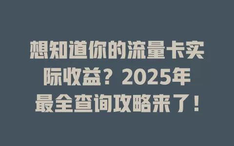 想知道你的流量卡实际收益？2025年最全查询攻略来了！