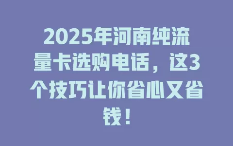 2025年河南纯流量卡选购电话，这3个技巧让你省心又省钱！