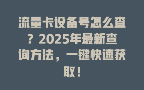流量卡设备号怎么查？2025年最新查询方法，一键快速获取！
