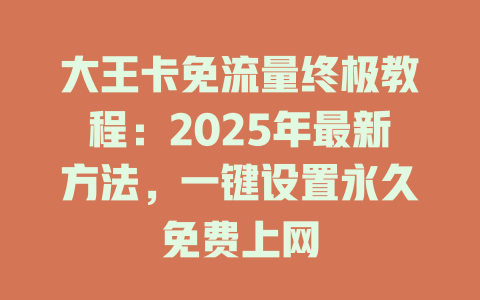 大王卡免流量终极教程：2025年最新方法，一键设置永久免费上网