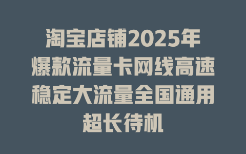 淘宝店铺2025年爆款流量卡网线高速稳定大流量全国通用超长待机
