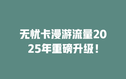 无忧卡漫游流量2025年重磅升级！