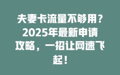 夫妻卡流量不够用？2025年最新申请攻略，一招让网速飞起！