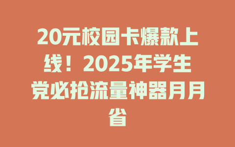 20元校园卡爆款上线！2025年学生党必抢流量神器月月省