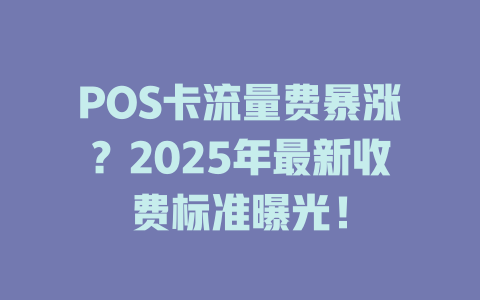 POS卡流量费暴涨？2025年最新收费标准曝光！