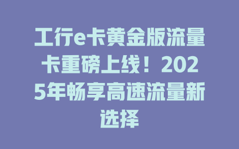 工行e卡黄金版流量卡重磅上线！2025年畅享高速流量新选择