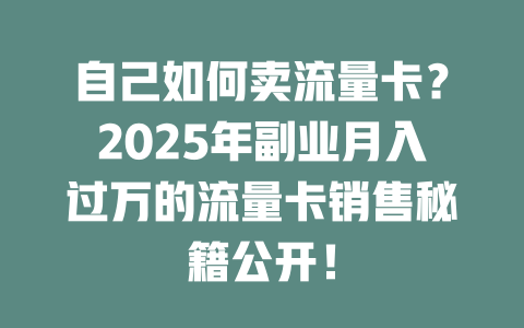 自己如何卖流量卡？2025年副业月入过万的流量卡销售秘籍公开！