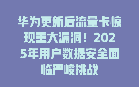 华为更新后流量卡惊现重大漏洞！2025年用户数据安全面临严峻挑战