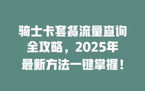 骑士卡套餐流量查询全攻略，2025年最新方法一键掌握！