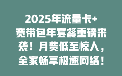 2025年流量卡+宽带包年套餐重磅来袭！月费低至惊人，全家畅享极速网络！