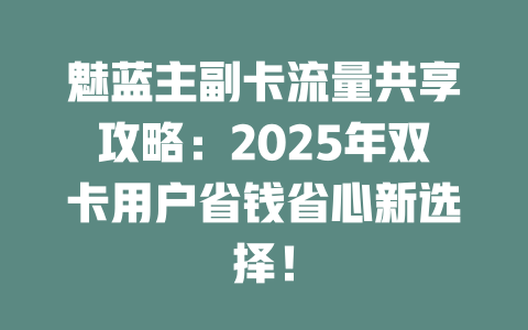 魅蓝主副卡流量共享攻略：2025年双卡用户省钱省心新选择！