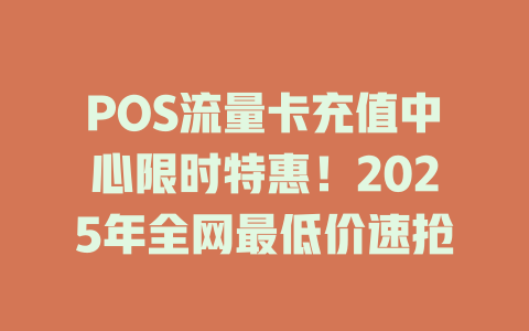 POS流量卡充值中心限时特惠！2025年全网最低价速抢