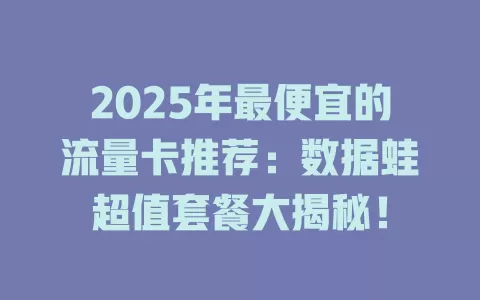2025年最便宜的流量卡推荐：数据蛙超值套餐大揭秘！