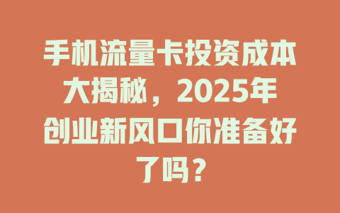 手机流量卡投资成本大揭秘，2025年创业新风口你准备好了吗？