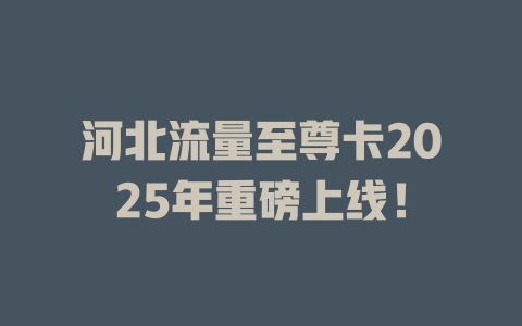 河北流量至尊卡2025年重磅上线！