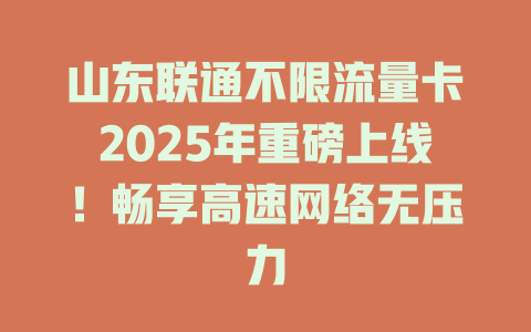 山东联通不限流量卡2025年重磅上线！畅享高速网络无压力