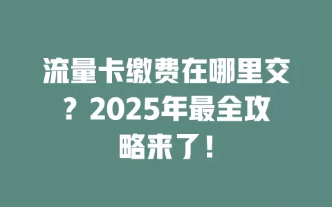 流量卡缴费在哪里交？2025年最全攻略来了！