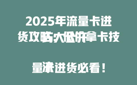 2025年流量卡进货攻略：低价拿卡技巧大公开  

流量卡进货必看！
