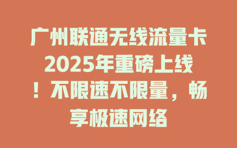 广州联通无线流量卡2025年重磅上线！不限速不限量，畅享极速网络