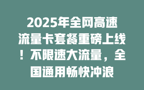 2025年全网高速流量卡套餐重磅上线！不限速大流量，全国通用畅快冲浪