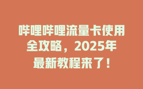 哔哩哔哩流量卡使用全攻略，2025年最新教程来了！