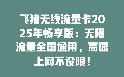 飞猪无线流量卡2025年畅享版：无限流量全国通用，高速上网不设限！