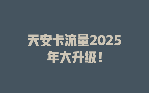 天安卡流量2025年大升级！