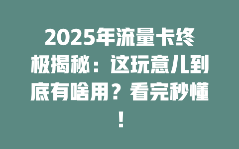 2025年流量卡终极揭秘：这玩意儿到底有啥用？看完秒懂！