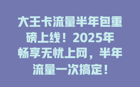 大王卡流量半年包重磅上线！2025年畅享无忧上网，半年流量一次搞定！