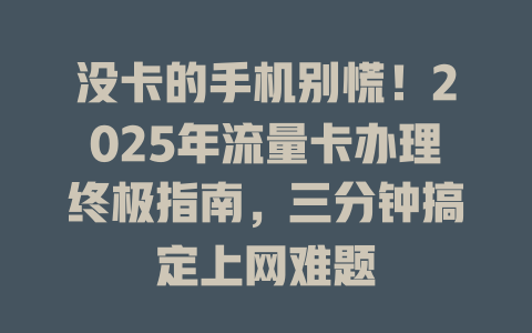 没卡的手机别慌！2025年流量卡办理终极指南，三分钟搞定上网难题