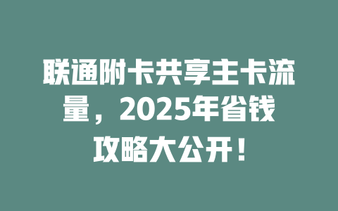 联通附卡共享主卡流量，2025年省钱攻略大公开！