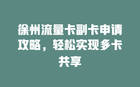徐州流量卡副卡申请攻略，轻松实现多卡共享
