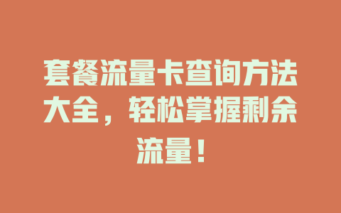 套餐流量卡查询方法大全，轻松掌握剩余流量！