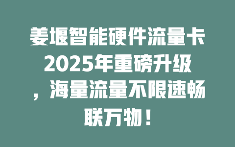 姜堰智能硬件流量卡2025年重磅升级，海量流量不限速畅联万物！