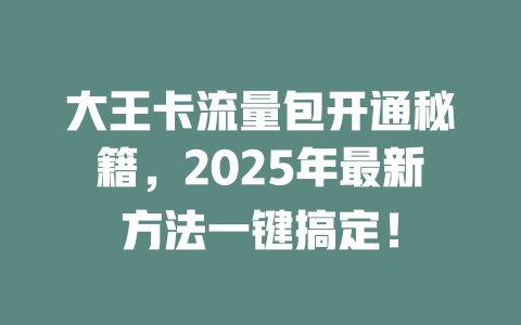 大王卡流量包开通秘籍，2025年最新方法一键搞定！