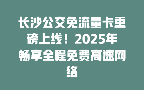 长沙公交免流量卡重磅上线！2025年畅享全程免费高速网络